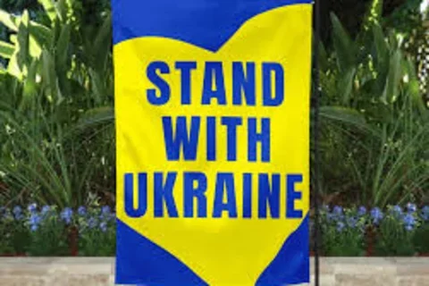 We Stand with Ukraine flag.